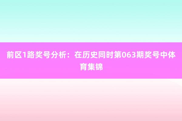 前区1路奖号分析：在历史同时第063期奖号中体育集锦